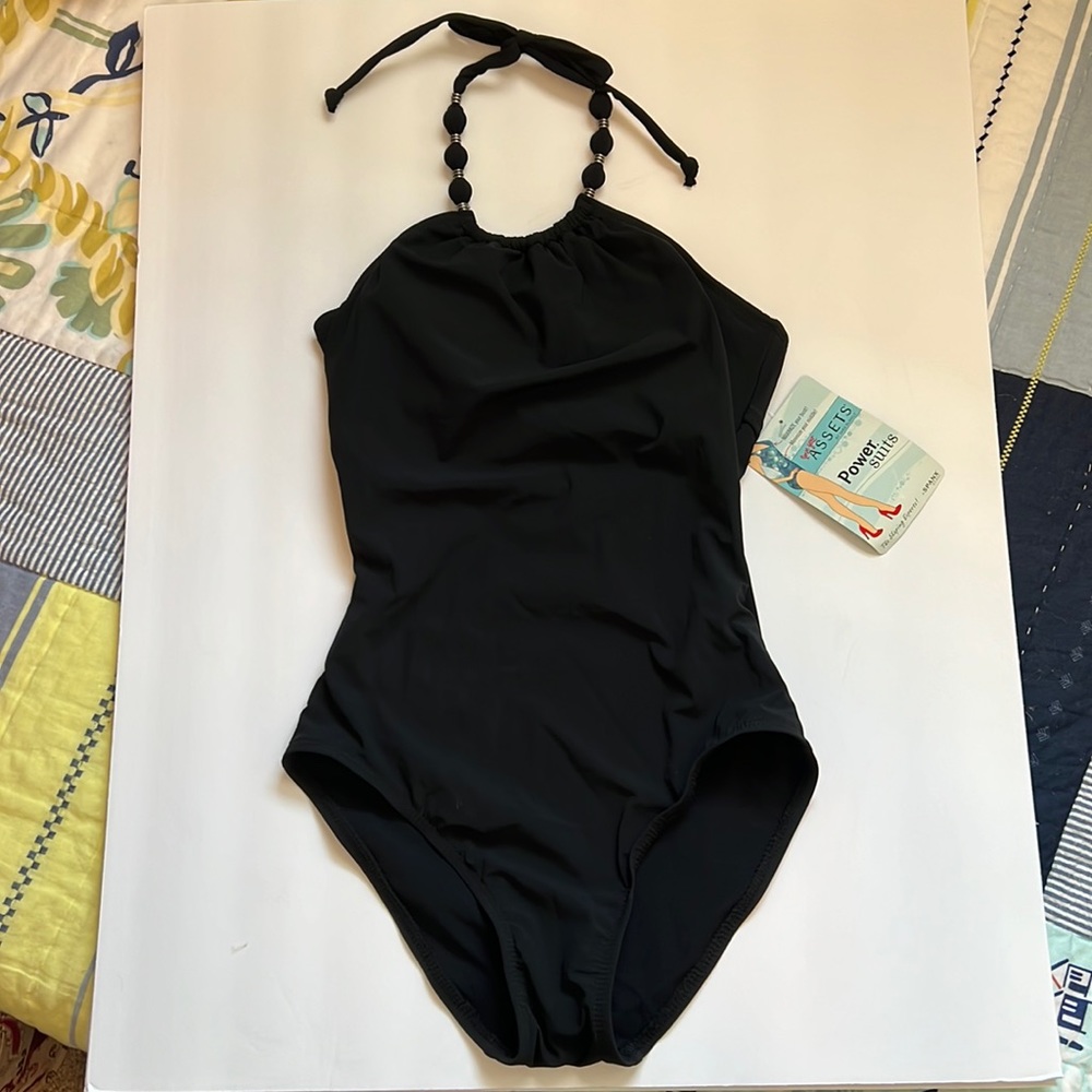 NEW Power Suit SPANX One Piece Swimsuit Jet Black Halter Small NWT
